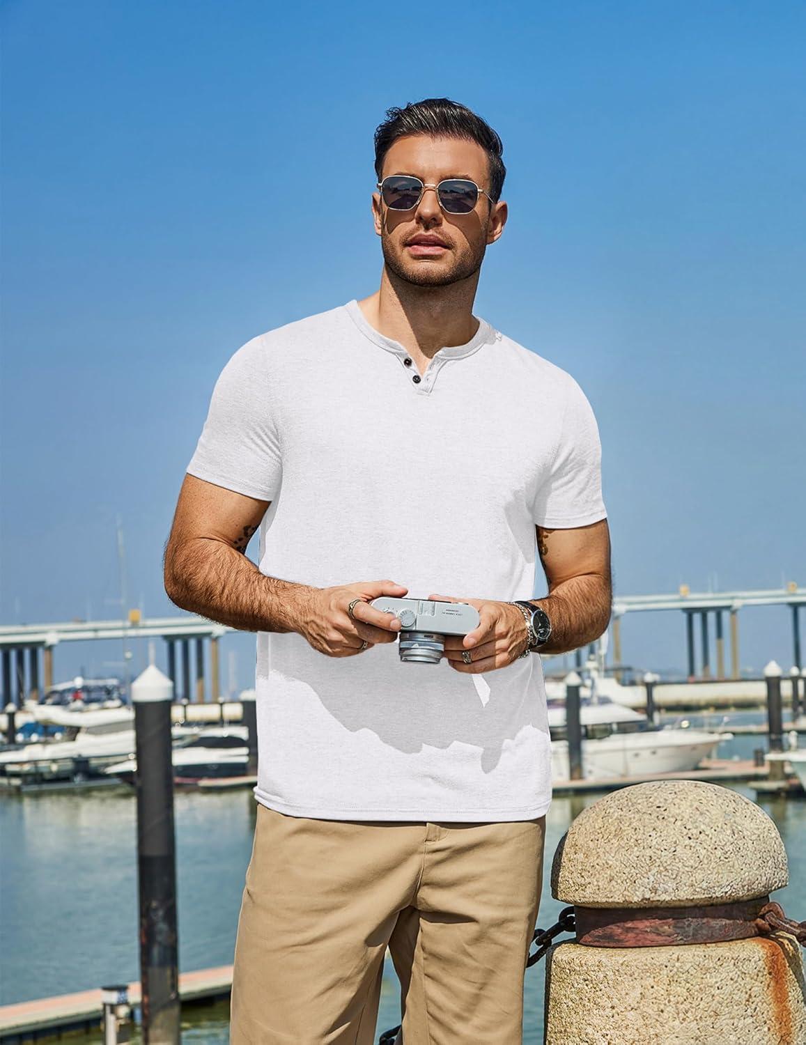 imageCOOFANDY Mens T Shirts Short Sleeve Casual V Neck TShirt Soft Notch Neck Tee Classic Plain ShirtsWhite