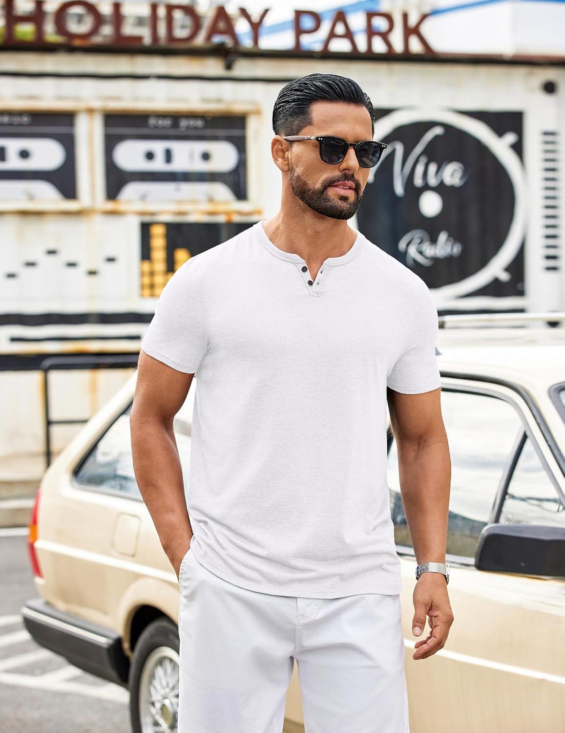 imageCOOFANDY Mens T Shirts Short Sleeve Casual V Neck TShirt Soft Notch Neck Tee Classic Plain ShirtsWhite