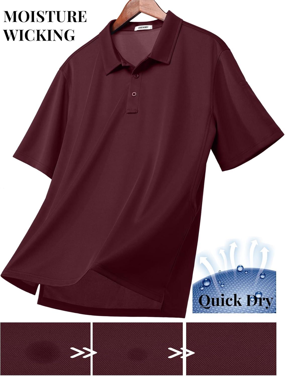 imageCOOFANDY Polo Shirts for Men Short Sleeve Performance Collared Work Golf Shirts Dry Fit Pique Polos Summer Tactical Polo Shirts