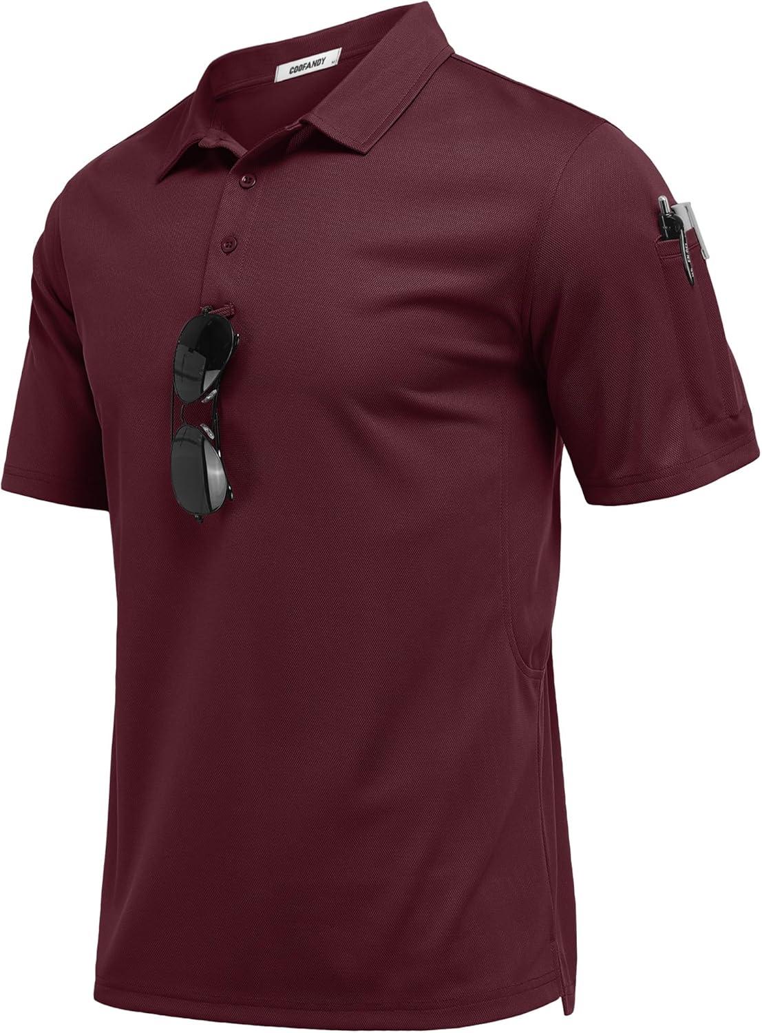 imageCOOFANDY Polo Shirts for Men Short Sleeve Performance Collared Work Golf Shirts Dry Fit Pique Polos Summer Tactical Polo Shirts