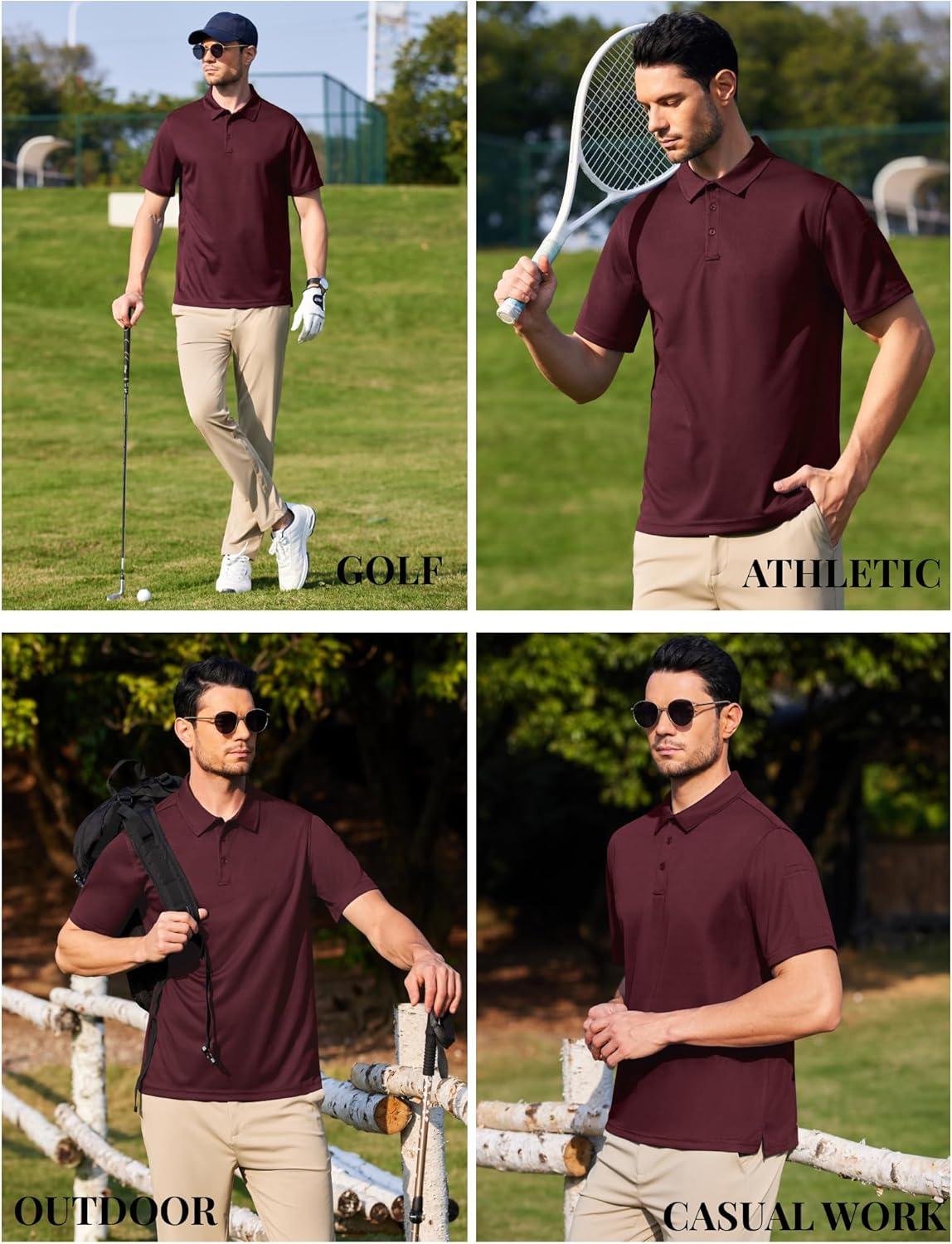 imageCOOFANDY Polo Shirts for Men Short Sleeve Performance Collared Work Golf Shirts Dry Fit Pique Polos Summer Tactical Polo Shirts
