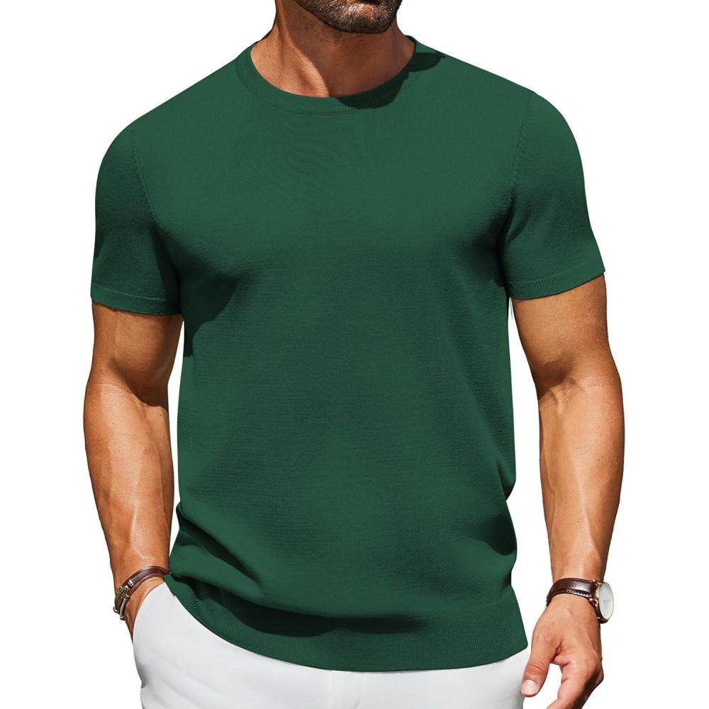 imageCOOFANDY Mens Casual TShirts Short Sleeve Crewneck Pullover Classic Knit Tee ShirtsDark Green
