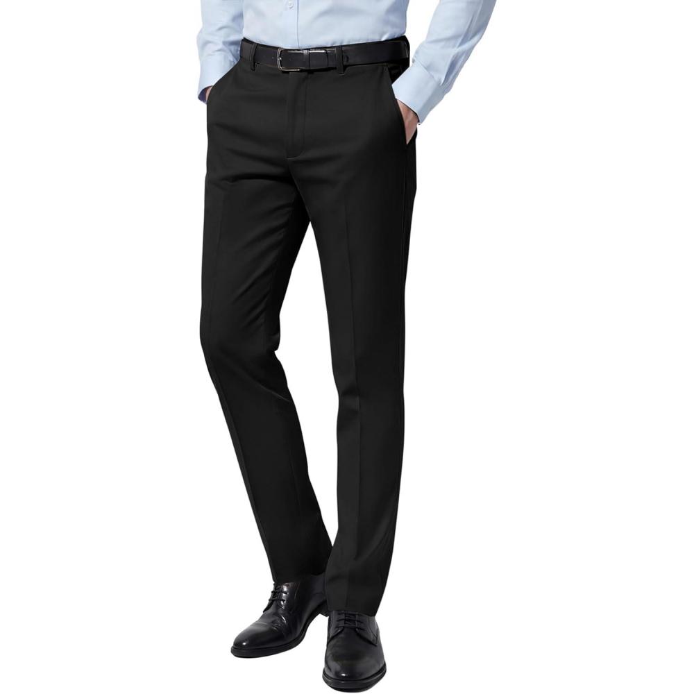 imageCOOFANDY Mens Dress Pants Classic Formal Slim Fit Flat Front Slacks Casual Expandable Waist Suit PantsClassic Black