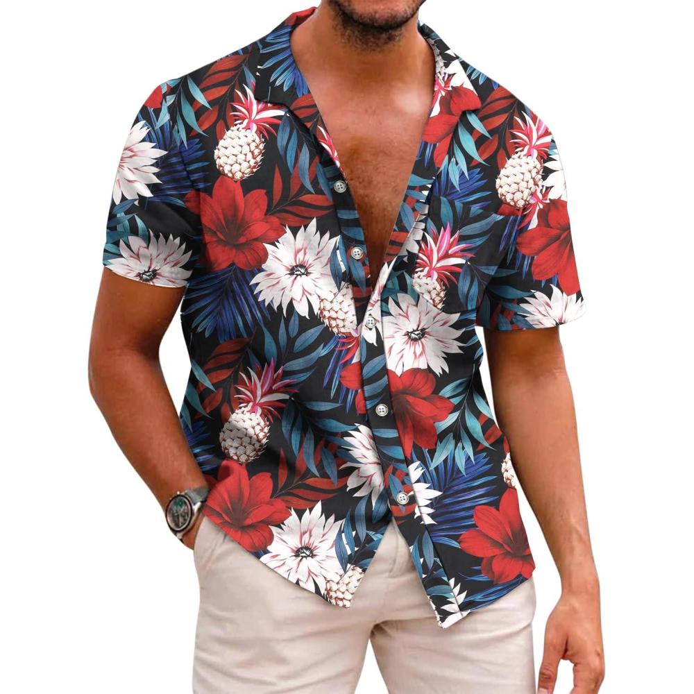 imageCOOFANDY Mens Hawaiian Shirts Short Sleeve Casual Button Down Tropical Beach ShirtWine Red Black