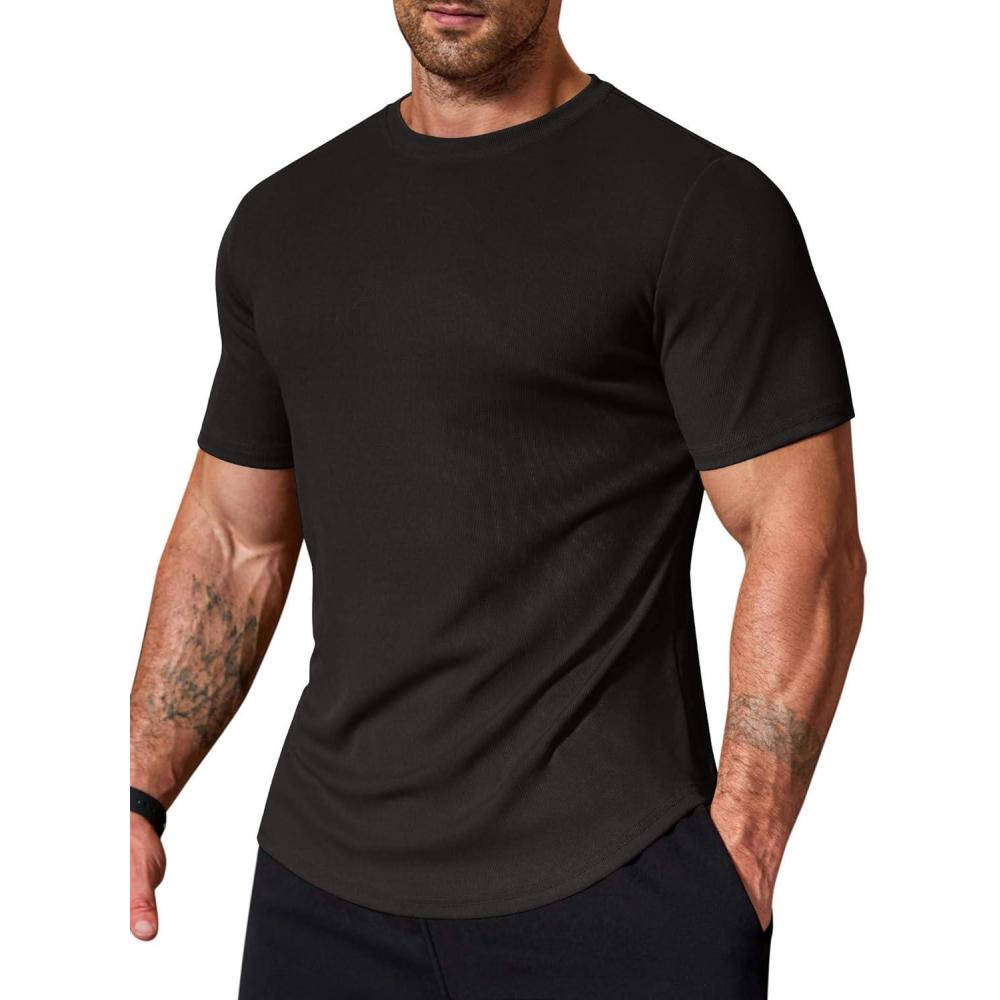 imageCOOFANDY Mens Muscle T Shirts Short Sleeve Slim Fit Tshirts Gym Workout Athletic Crewneck ShirtBlack