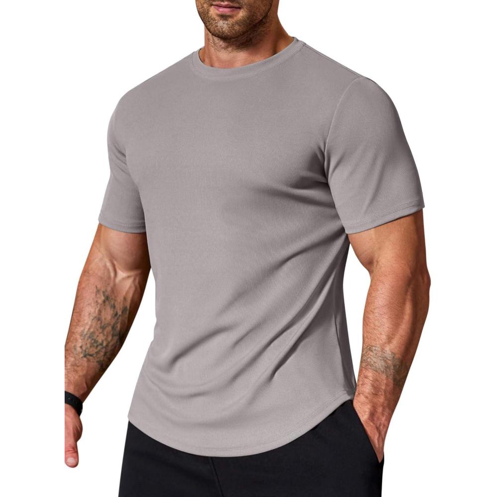 imageCOOFANDY Mens Muscle T Shirts Short Sleeve Slim Fit Tshirts Gym Workout Athletic Crewneck ShirtLight Grey