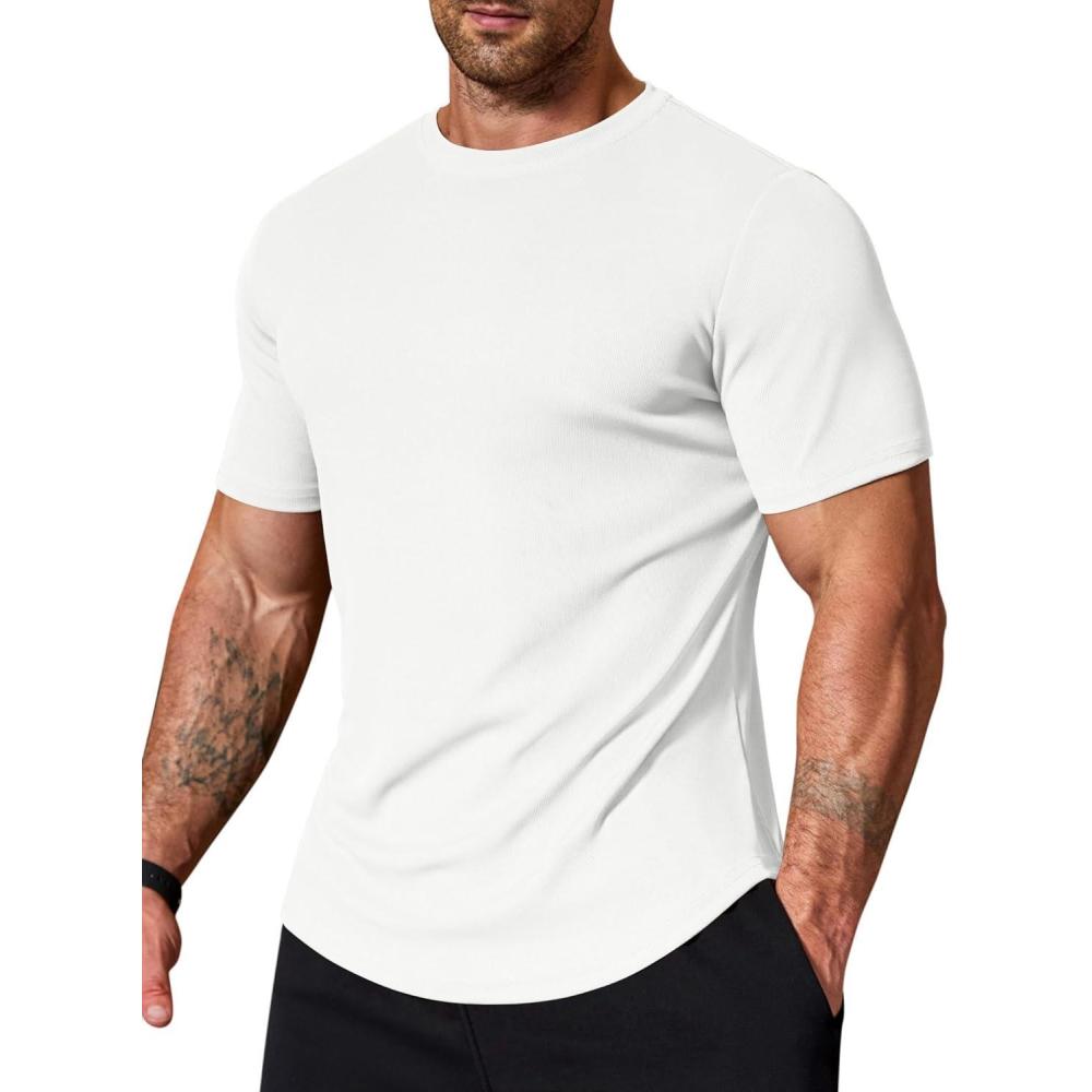 imageCOOFANDY Mens Muscle T Shirts Short Sleeve Slim Fit Tshirts Gym Workout Athletic Crewneck ShirtWhite