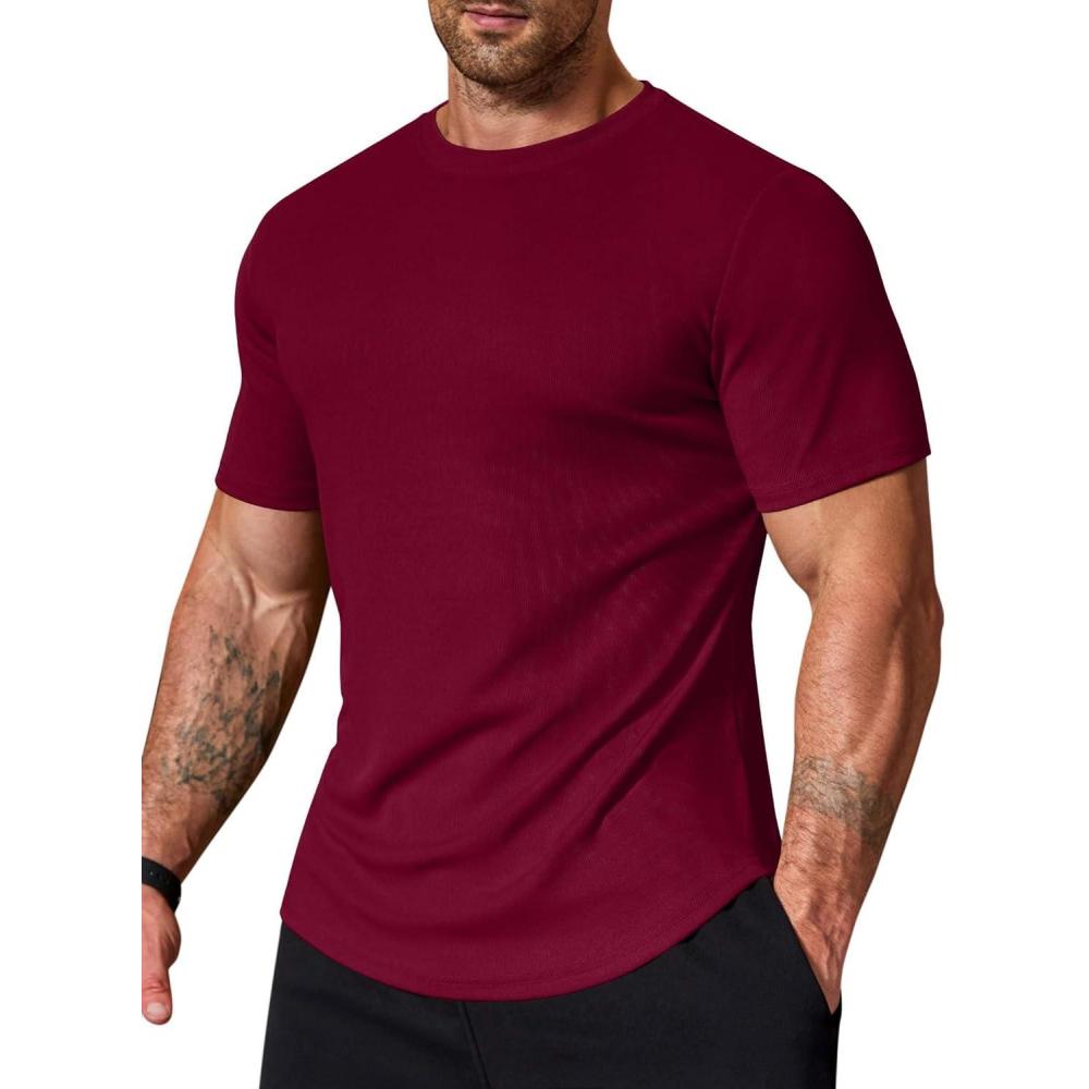 imageCOOFANDY Mens Muscle T Shirts Short Sleeve Slim Fit Tshirts Gym Workout Athletic Crewneck ShirtWine Red