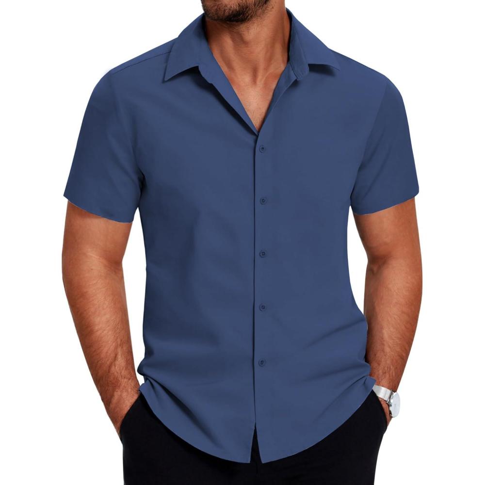 imageCOOFANDY Mens Short Sleeve Button Down Shirt Lightweight Wrinkle Free Untucked Dress Shirts