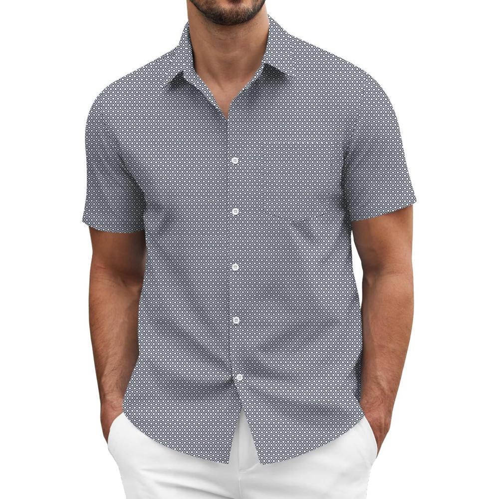 imageCOOFANDY Mens Short Sleeve Casual Button Down Shirt Business Untucked Dress Shirts with PocketBlack Grey Wihtesquare