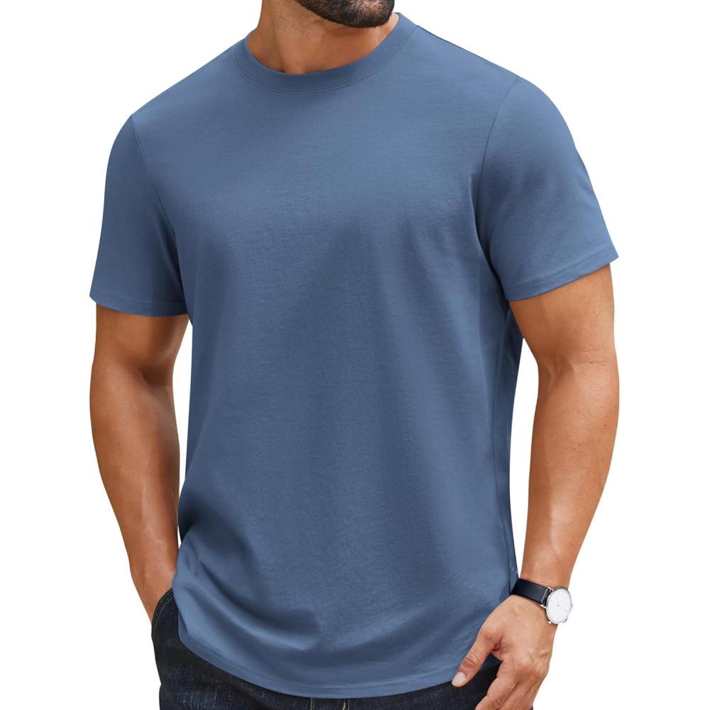imageCOOFANDY Mens TShirts 100 Cotton Crewneck Short Sleeve Tees Casual Plain ShirtsGrey Blue