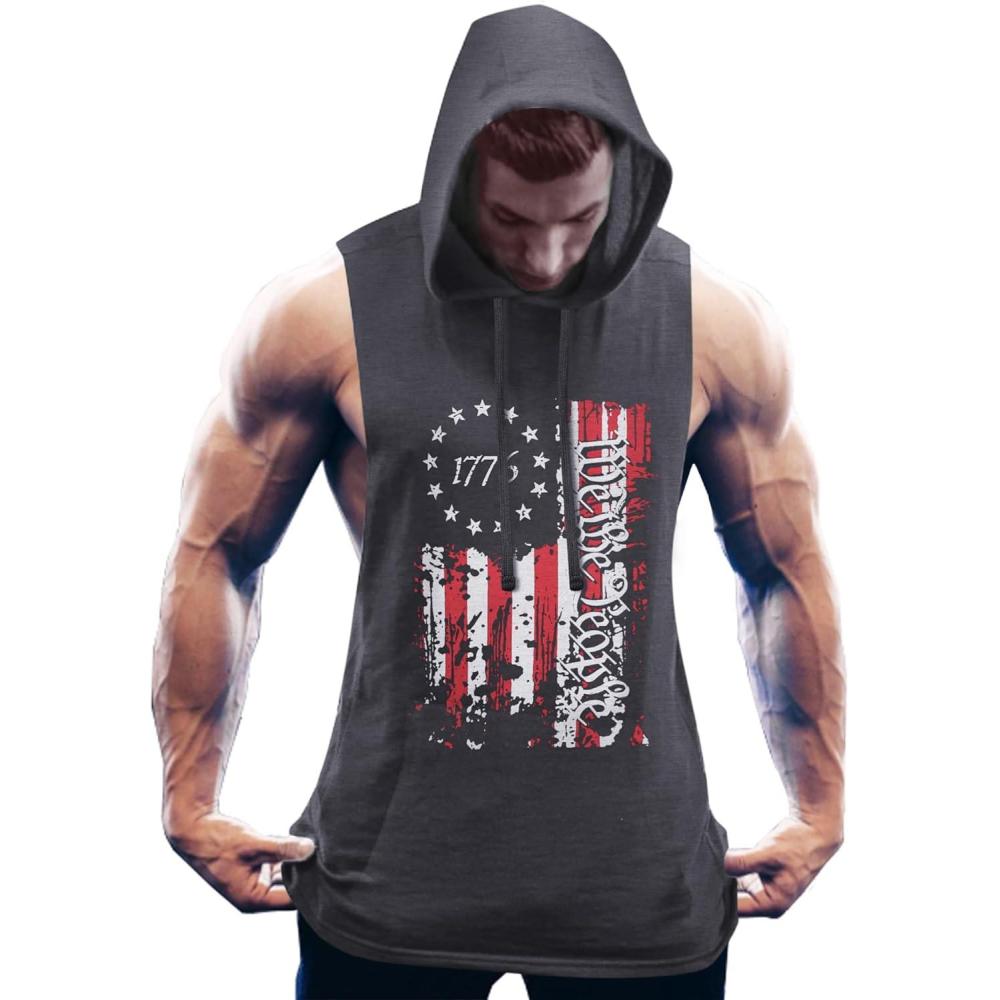 imageCOOFANDY Mens Workout Hooded Tank Tops Bodybuilding Muscle Cut Off T Shirt Sleeveless Gym Hoodies1flaggrey