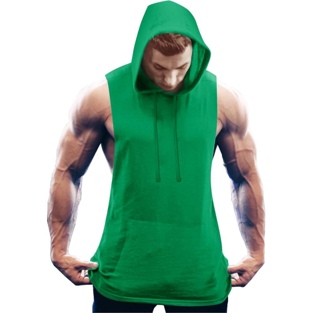 imageCOOFANDY Mens Workout Hooded Tank Tops Bodybuilding Muscle Cut Off T Shirt Sleeveless Gym HoodiesGreen