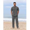 COOFANDY Men’s 2 Piece Cotton Sets Casual Short Sleeve Henley Shirts and Beach Pants with Pockets Summer Vacation Outfits(Dark Grey)