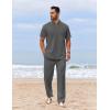 COOFANDY Men’s 2 Piece Cotton Sets Casual Short Sleeve Henley Shirts and Beach Pants with Pockets Summer Vacation Outfits(Dark Grey)