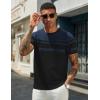 COOFANDY Men’s Casual T-Shirts Short Sleeve Crewneck Pullover Classic Knit Tee Shirts(Stripe – Black & Navy)