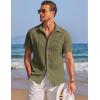 COOFANDY Men’s Casual Textured Short Sleeve Button Down Summer Beach Shirt(Army Green)