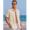 COOFANDY Men’s Casual Textured Short Sleeve Button Down Summer Beach Shirt(Beige)