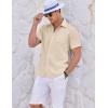 COOFANDY Men’s Casual Textured Short Sleeve Button Down Summer Beach Shirt(Beige)