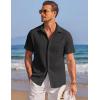 COOFANDY Men’s Casual Textured Short Sleeve Button Down Summer Beach Shirt(Black)