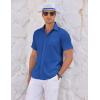COOFANDY Men’s Casual Textured Short Sleeve Button Down Summer Beach Shirt(Classic Blue)