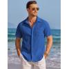 COOFANDY Men’s Casual Textured Short Sleeve Button Down Summer Beach Shirt(Classic Blue)