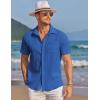 COOFANDY Men’s Casual Textured Short Sleeve Button Down Summer Beach Shirt(Classic Blue)