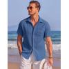 COOFANDY Men’s Casual Textured Short Sleeve Button Down Summer Beach Shirt(Dark Blue)