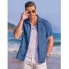 COOFANDY Men’s Casual Textured Short Sleeve Button Down Summer Beach Shirt(Dark Blue)