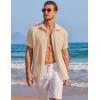 COOFANDY Men’s Casual Textured Short Sleeve Button Down Summer Beach Shirt(Khaki)