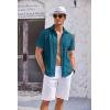 COOFANDY Men’s Casual Textured Short Sleeve Button Down Summer Beach Shirt(Lake Blue)