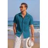 COOFANDY Men’s Casual Textured Short Sleeve Button Down Summer Beach Shirt(Lake Blue)