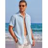 COOFANDY Men’s Casual Textured Short Sleeve Button Down Summer Beach Shirt(Light Blue)