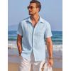 COOFANDY Men’s Casual Textured Short Sleeve Button Down Summer Beach Shirt(Light Blue)