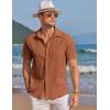 COOFANDY Men’s Casual Textured Short Sleeve Button Down Summer Beach Shirt(Light Brown)