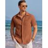 COOFANDY Men’s Casual Textured Short Sleeve Button Down Summer Beach Shirt(Light Brown)