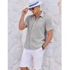 COOFANDY Men’s Casual Textured Short Sleeve Button Down Summer Beach Shirt(Light Gray)