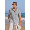COOFANDY Men’s Casual Textured Short Sleeve Button Down Summer Beach Shirt(Light Gray)