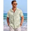 COOFANDY Men’s Casual Textured Short Sleeve Button Down Summer Beach Shirt(Light Green White Leaf)