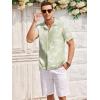 COOFANDY Men’s Casual Textured Short Sleeve Button Down Summer Beach Shirt(Light Green White Leaf)