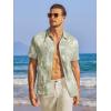 COOFANDY Men’s Casual Textured Short Sleeve Button Down Summer Beach Shirt(Light Green White Leaf)