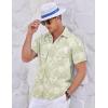 COOFANDY Men’s Casual Textured Short Sleeve Button Down Summer Beach Shirt(Light Green White Leaf)