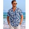 COOFANDY Men’s Casual Textured Short Sleeve Button Down Summer Beach Shirt(Navy Blue Floral)