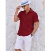 COOFANDY Men’s Casual Textured Short Sleeve Button Down Summer Beach Shirt(Wine Red)