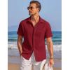 COOFANDY Men’s Casual Textured Short Sleeve Button Down Summer Beach Shirt(Wine Red)