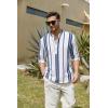 COOFANDY Men’s Cotton Linen Henley T-Shirt Long Sleeve Hippie Casual Beach T-Shirts(Dark Blue Stripes)