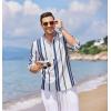 COOFANDY Men’s Cotton Linen Henley T-Shirt Long Sleeve Hippie Casual Beach T-Shirts(Dark Blue Stripes)