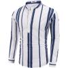 COOFANDY Men’s Cotton Linen Henley T-Shirt Long Sleeve Hippie Casual Beach T-Shirts(Dark Blue Stripes)