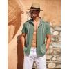 COOFANDY Men’s Cuban Guayabera Shirt Short Sleeve Button Down Shirts Casual Summer Beach Linen Shirts(Army Green-white Webbing)