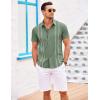 COOFANDY Men’s Cuban Guayabera Shirt Short Sleeve Button Down Shirts Casual Summer Beach Linen Shirts(Army Green-white Webbing)